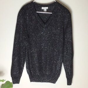 Laura Peterson > Vintage Black V Neck Shimmer Sweater